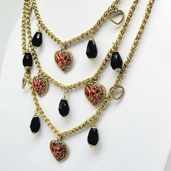 Heidi Daus Garnet + Diamond Swarovski Crystal Heart and Gold Chain Necklace - Picture 4 of 12